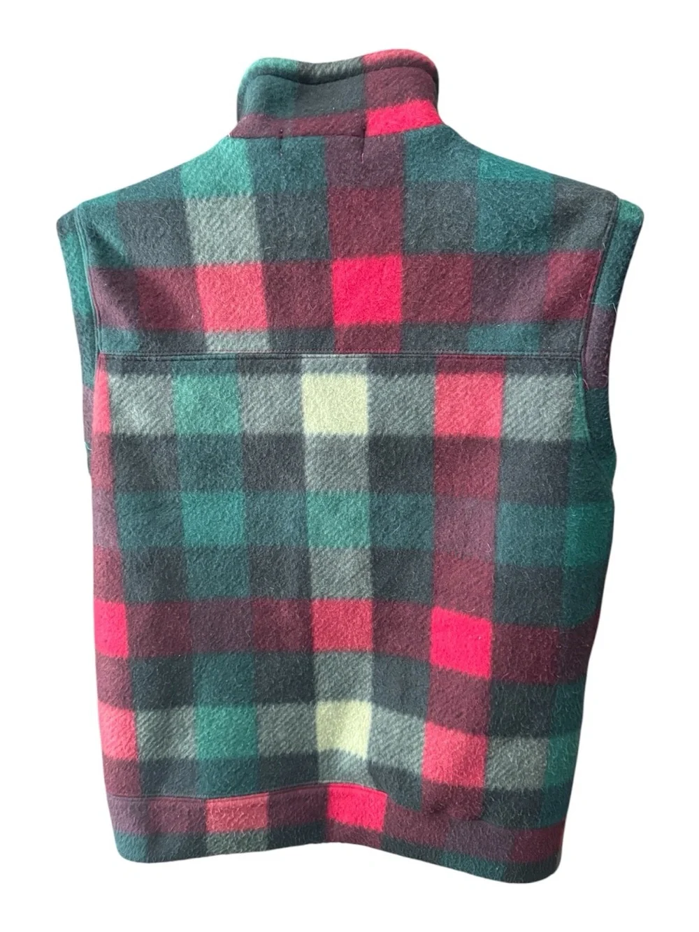 Men's Plaid Fleece Zip Vest - Teal, Red & Cream